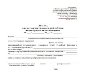 Бланк справки о предоставлении единовременной субсидии